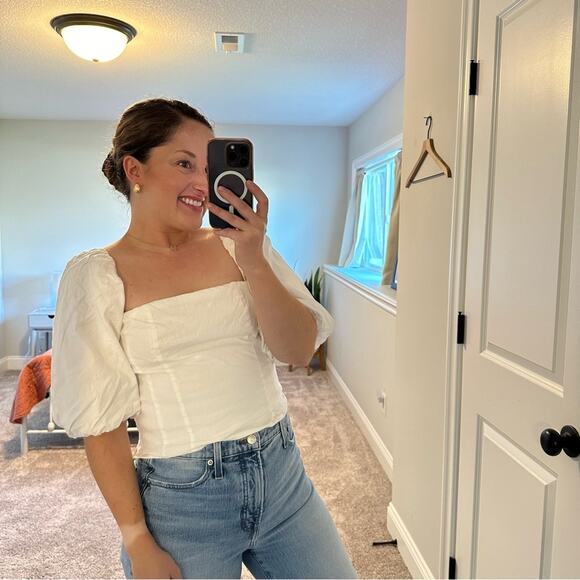 Antonio Melani White Puff Sleeve Crop Blouse Top 6 - Picture 2 of 14